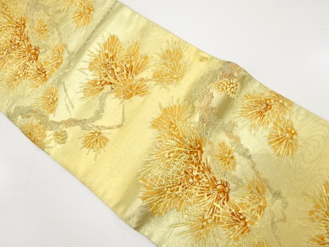 JAPANESE KIMONO / ANTIQUE FUKURO OBI / SILK / WOVEN YOUNG PINE & STREAM